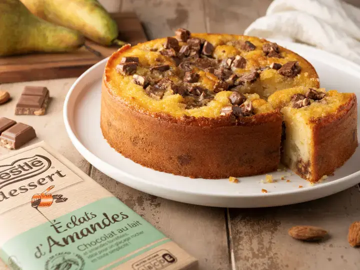 Moelleux poire et chunks au chocolat Eclats d’Amandes