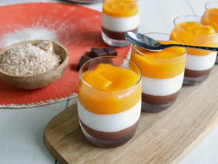 Panna cotta lait de coco mangue et chocolat noir bio