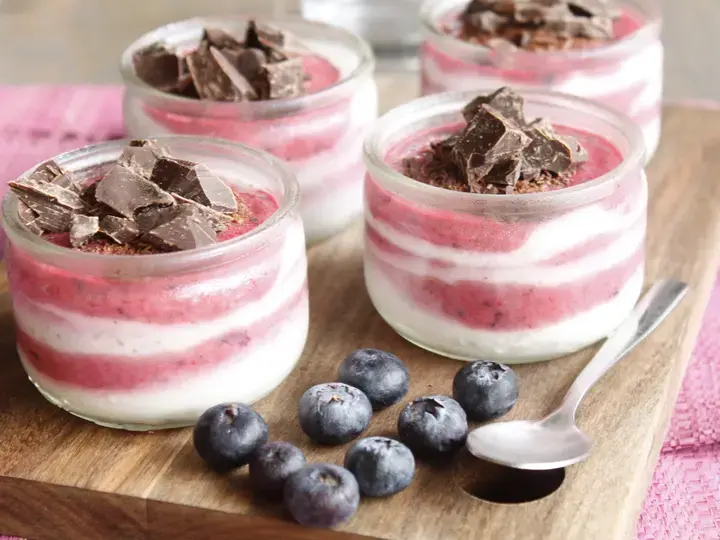 Frozen yogurt myrtilles framboises et chocolat noir