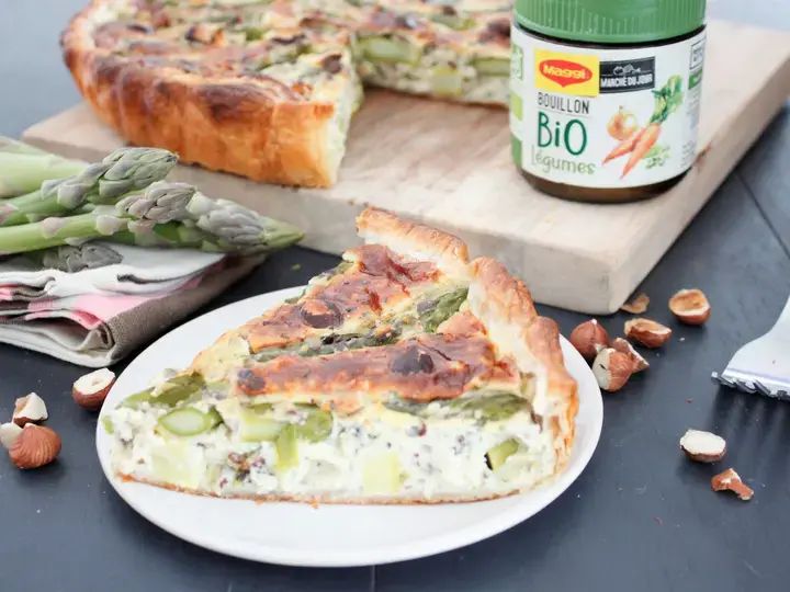 Quiche aux asperges et noisettes