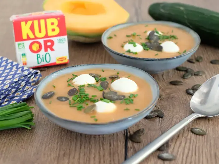 gaspacho melon pasteque et billes de chevre