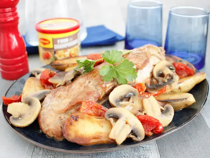 Filet mignon aux rattes sauce champignons