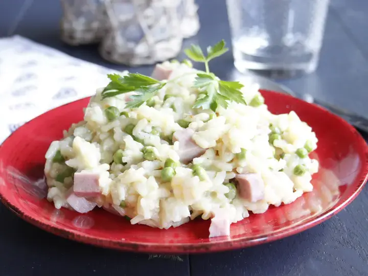 Risotto petits pois jambon et mozzarella