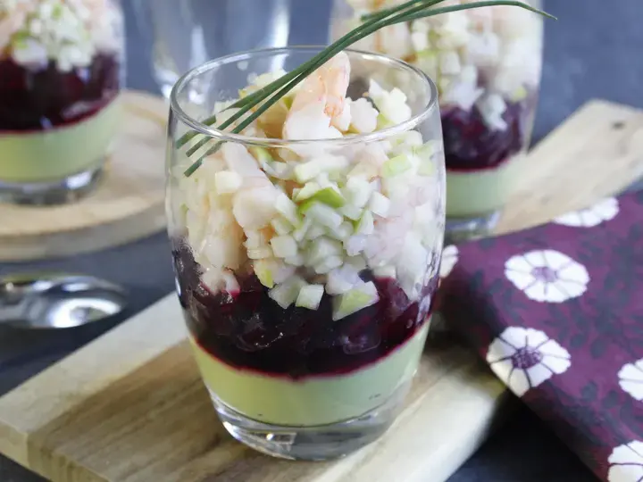 Verrine avocat pomme granny, crevettes