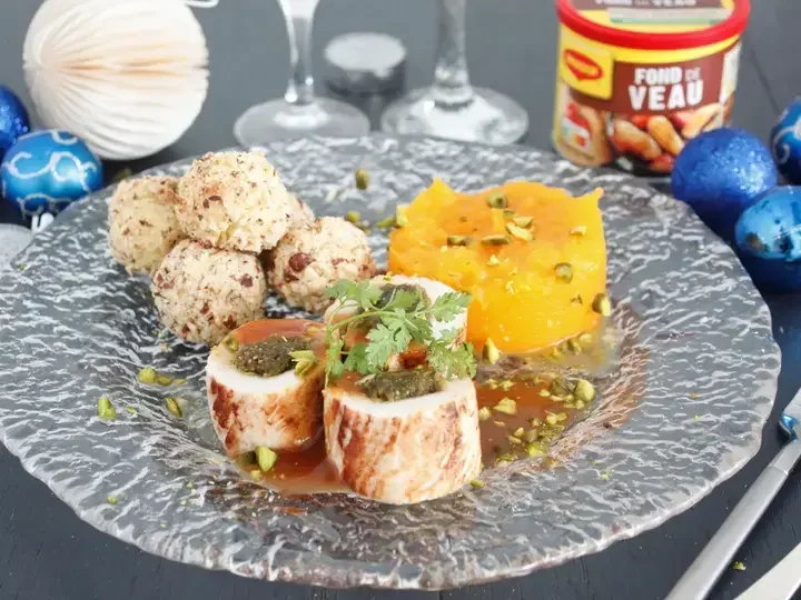 Roulés de dinde farcis aux fruits secs purée de butternut