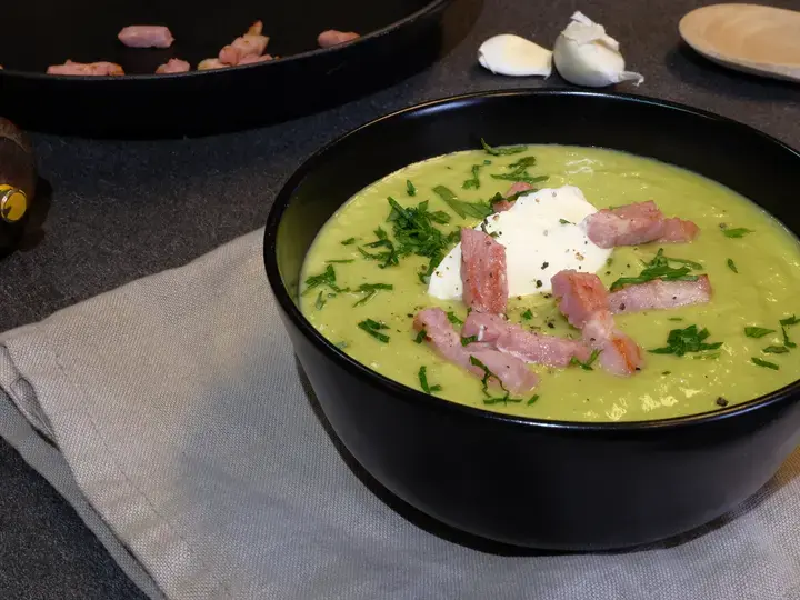 Soupe de poireaux aux lardons
