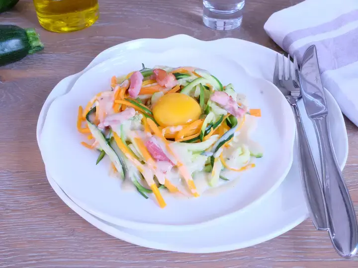 Spaghettis de légumes sauce carbonara