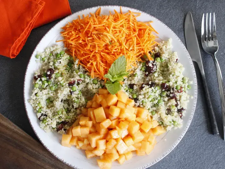 Buddah bowl carotte, melon, quinoa