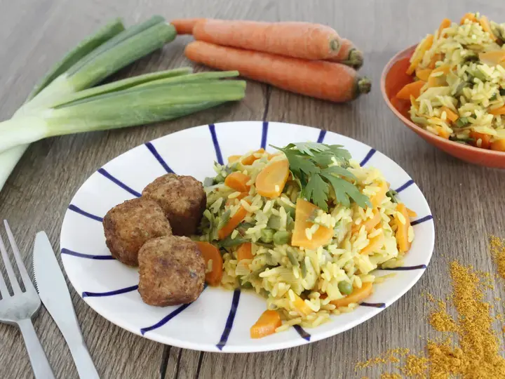 Riz au curry et falafels