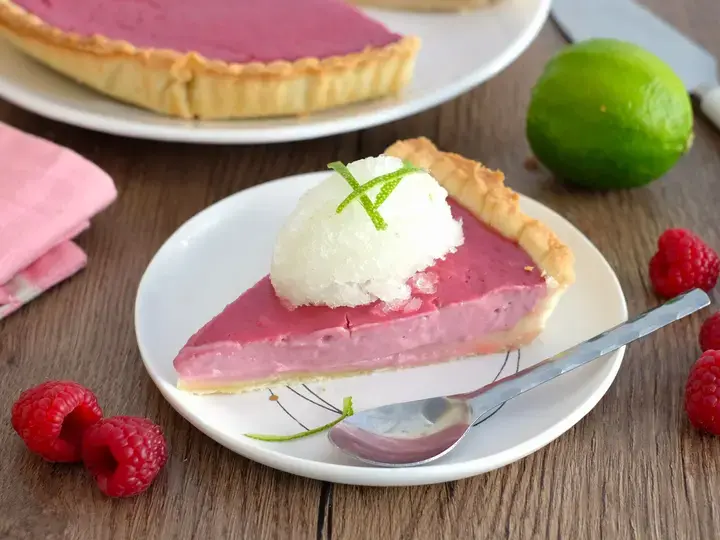 Tarte aux framboises et granité au citron