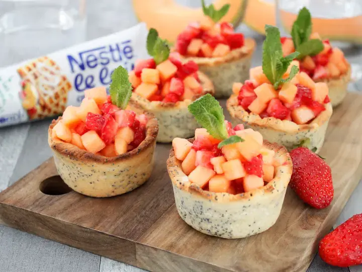 Cups sablées pavot fraises melon