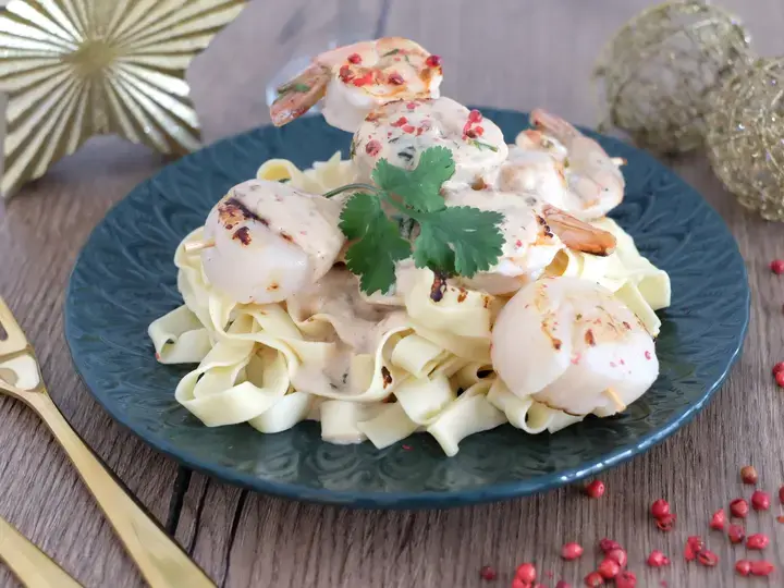 Brochettes de crevettes et Saint Jacques