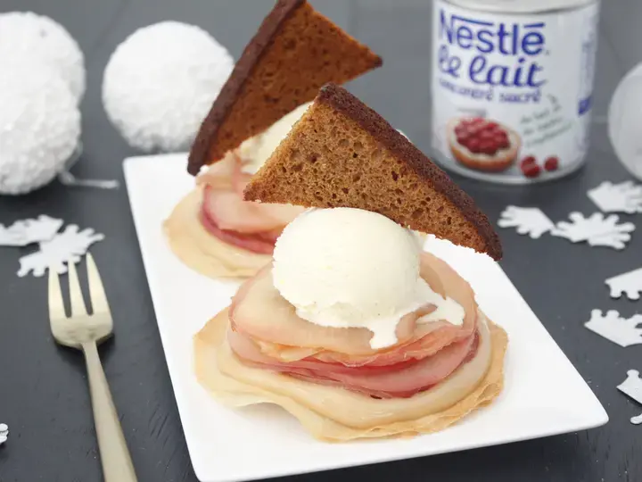 Tartelettes fines aux pommes confiture de lait pomme et glace vanille