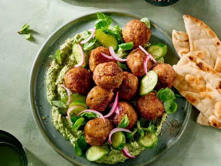 Falafels épinards et houmous aux petits pois