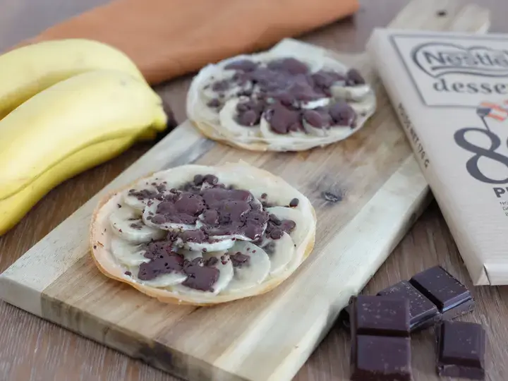Tartelettes fines et croustillantes banane et chocolat 80%