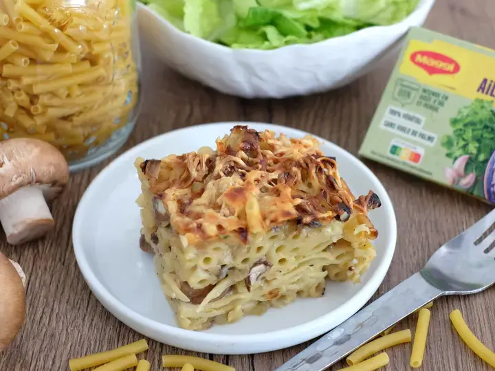 Gratin de pâtes aux champignons