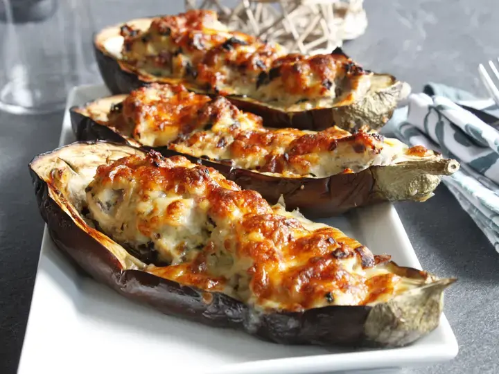 Aubergines farcies poulet mozzarella