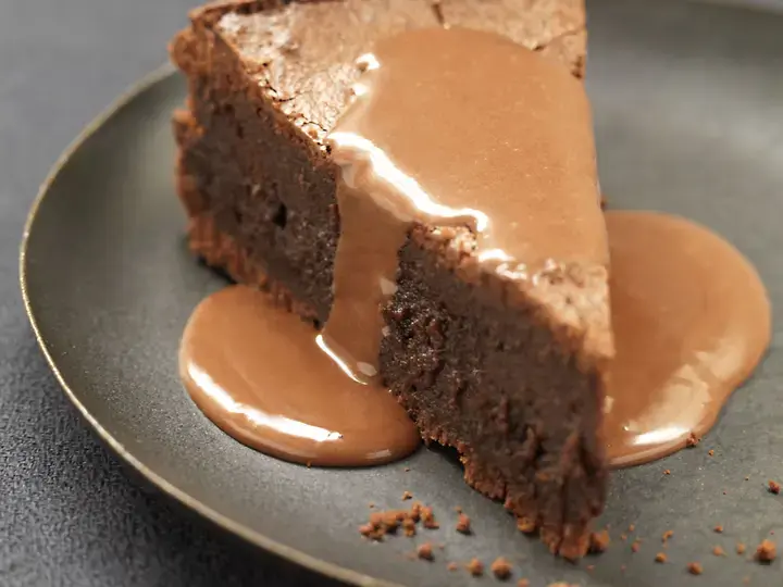 Fondant au chocolat, sauce caramel