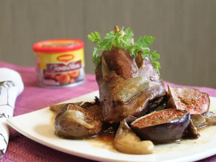 Souris d'agneau confites aux figues et pleurotes