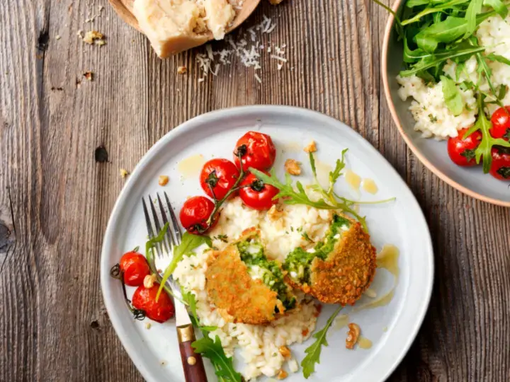 Pavés gourmands épinards et risotto au parmesan