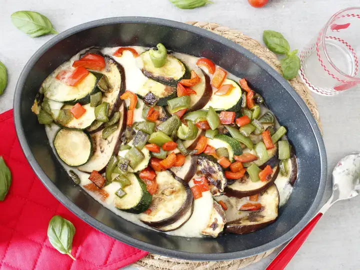 Tian de courgettes, aubergines et poivron