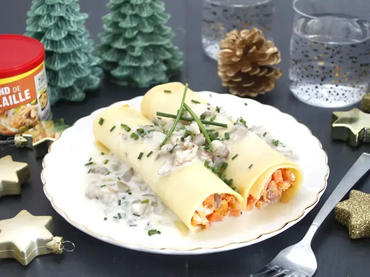 Canneloni aux 2 saumons et sauce aux pleurotes