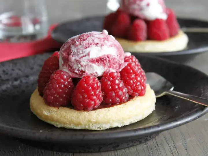 Genoise moelleuse chocolat framboises et glace façon vacherin fruits rouges