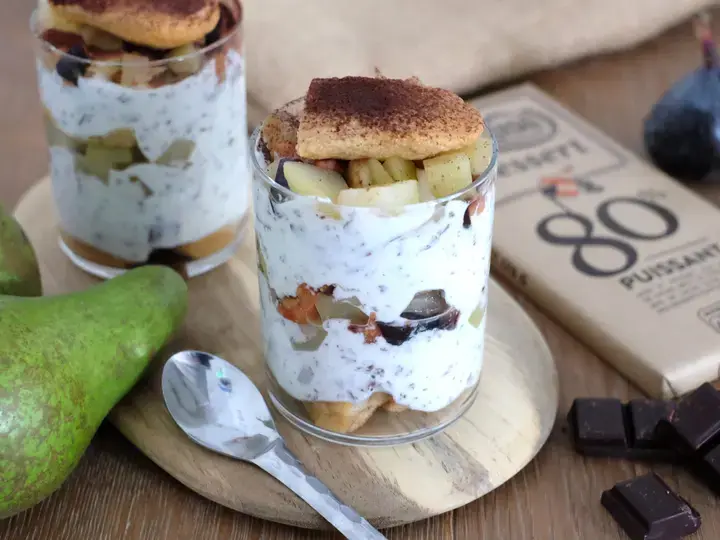 Tiramisu léger poire figue au chocolat 80%