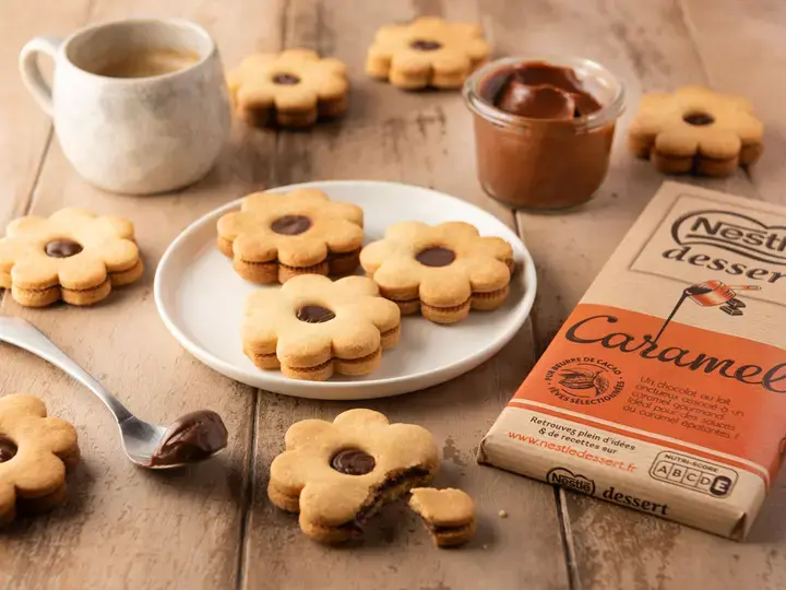Sablés fleur cœur chocolat caramel