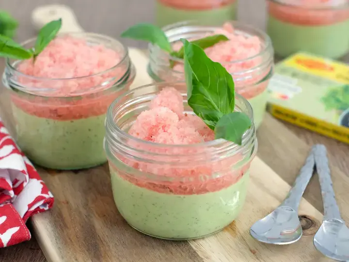 Panna cotta courgettes et granité de pastèque