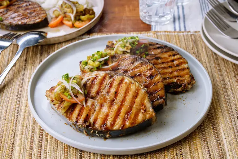 Grilled Tanigue with Eggplant Salad