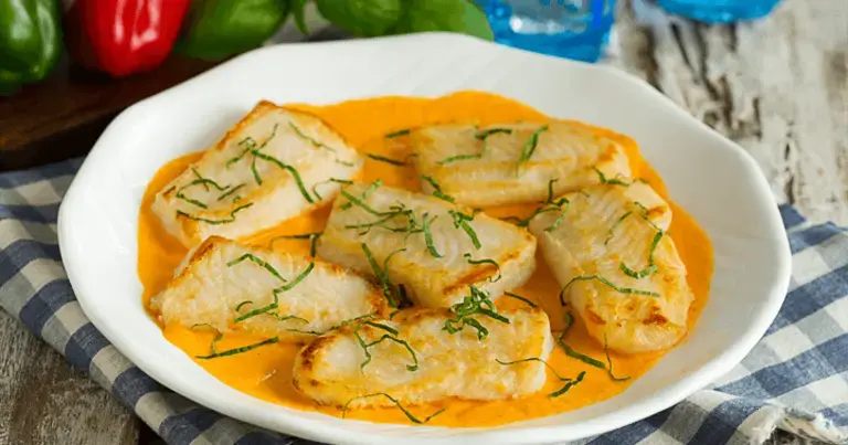 cream dory with creamy red pepper sauce