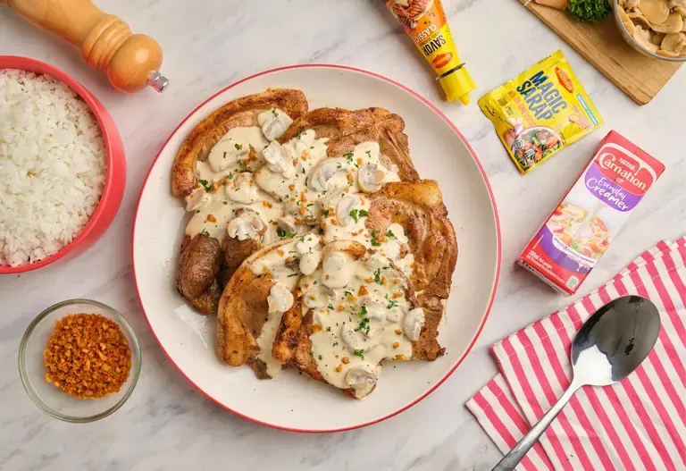Fried Pork Chops with Mushroom Sauce