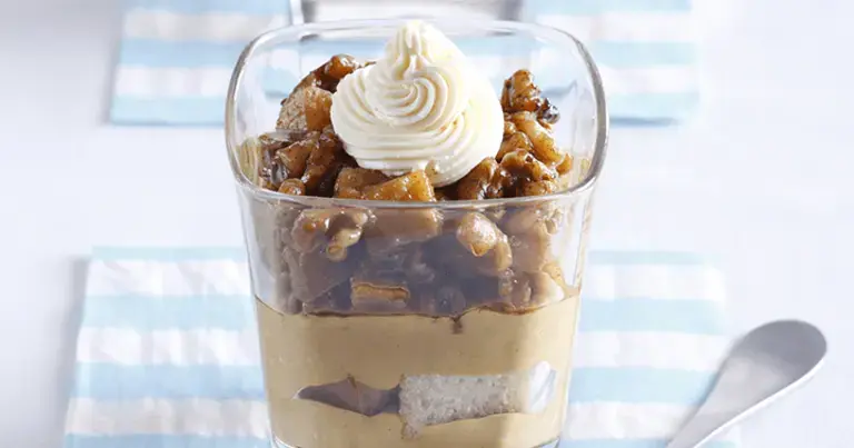 Caramel Apple Trifle in a glass bowl
