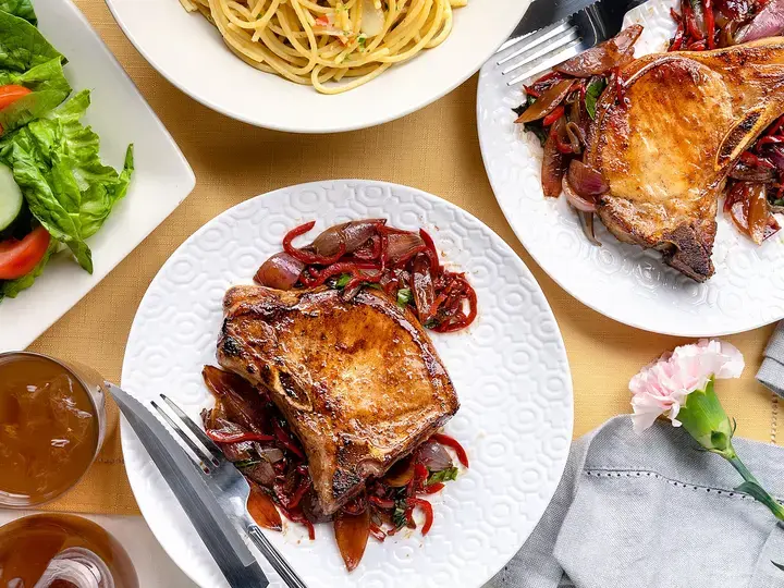 Pork Chops with Pepper and Onion Relish