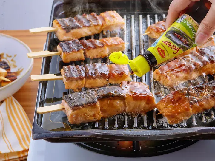 Savorventure Grilled Salmon Belly Skewers