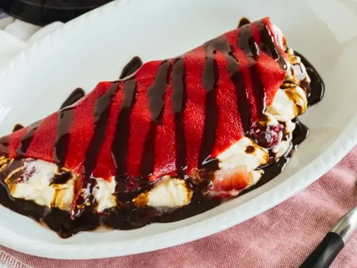 Red Velvet Crepes with Strawberry Cream Delight