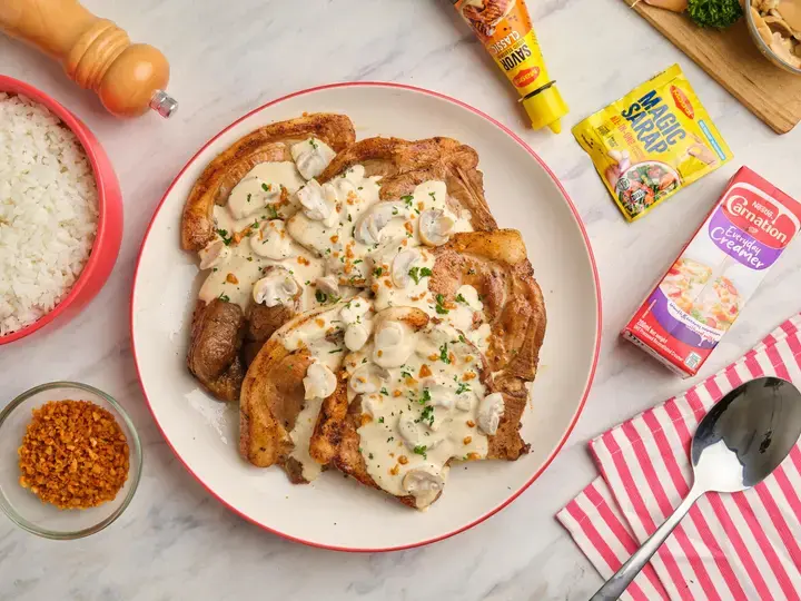 Fried Pork Chops with Mushroom Sauce