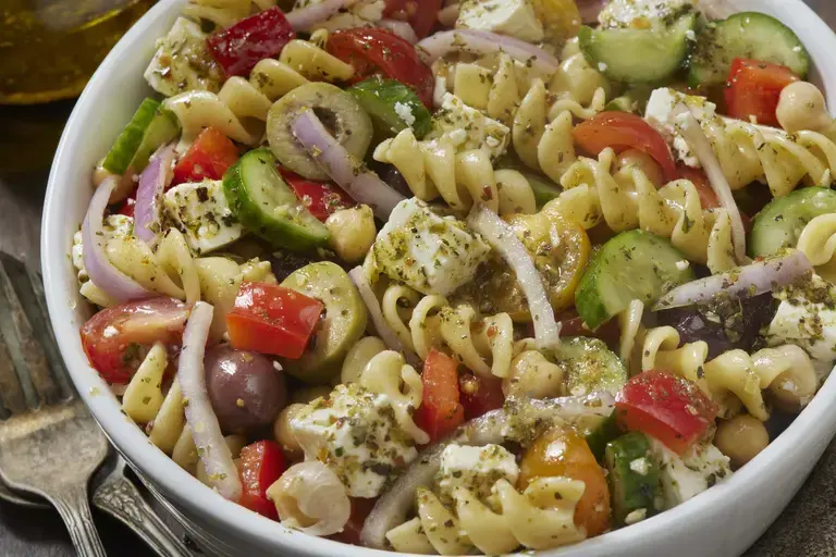 creamy cucumber and pasta salad