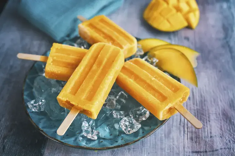 mango, strawberry popsicles