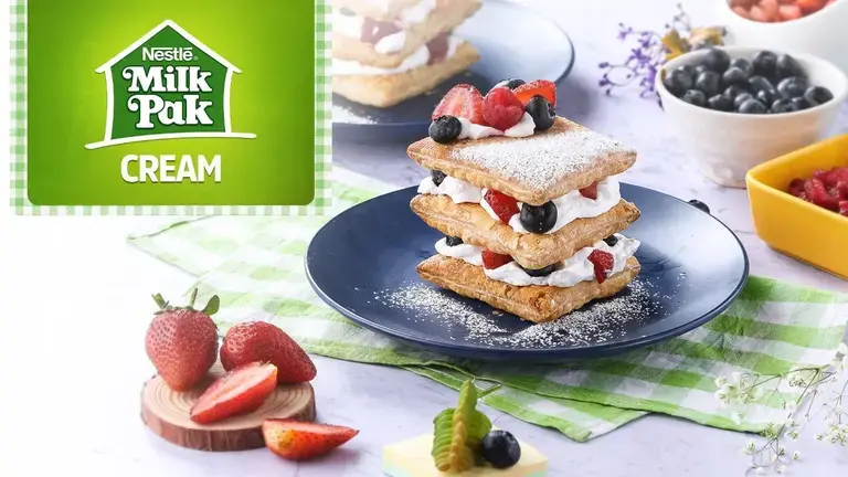 napolean with cream and berries