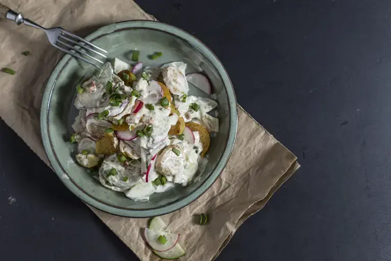 rich potato and cucumber salad