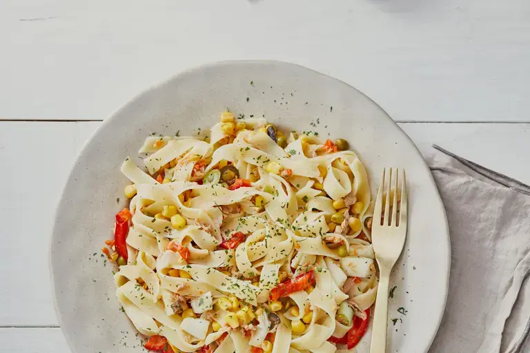 Corn and tomato fettuccini