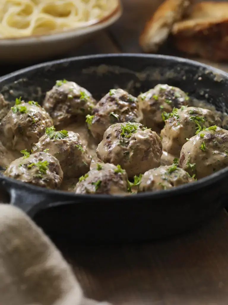 Rich Chicken Meatballs with Mushroom Gravy