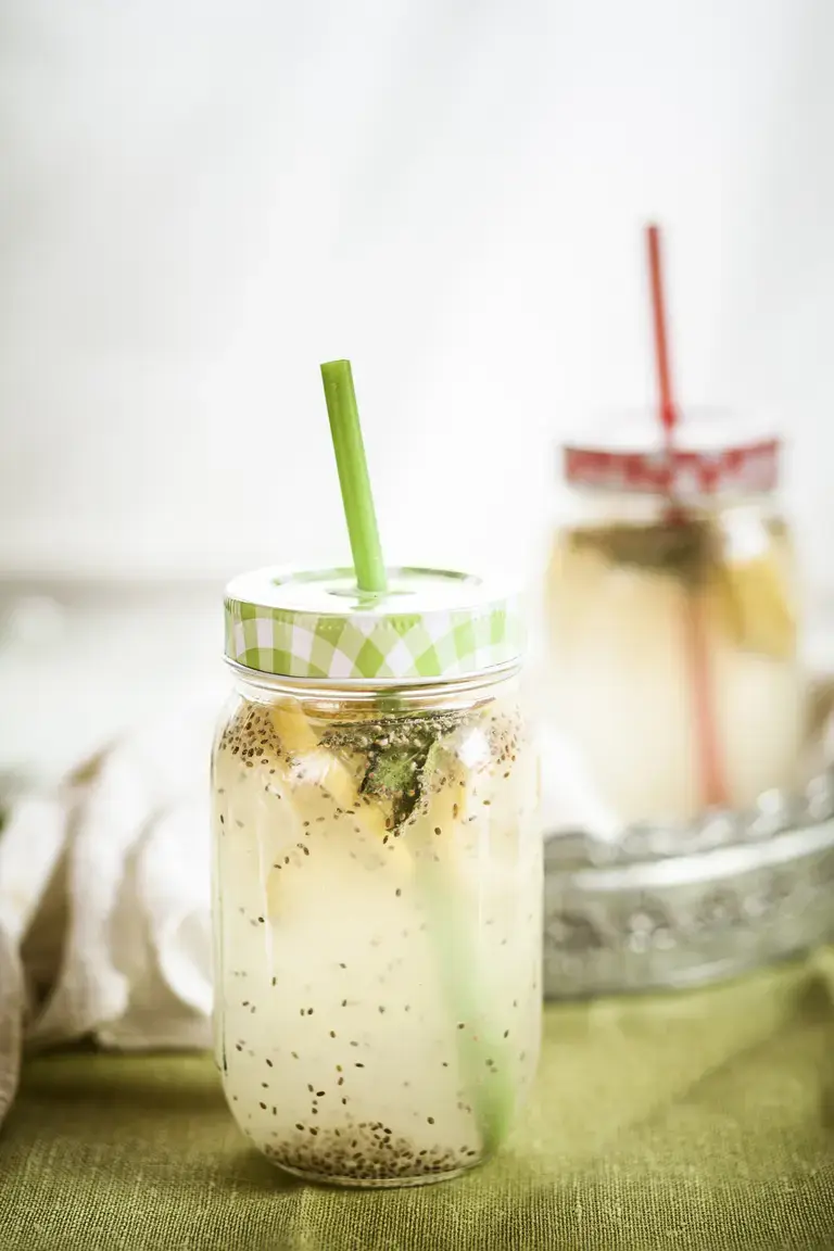 mint lemonade with basil seeds