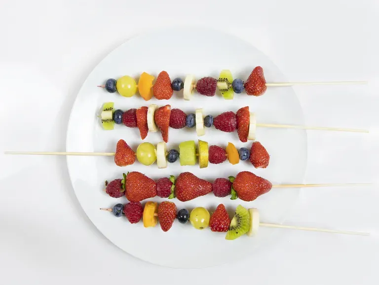 Grilled fruit skewers with yogurt honey dip