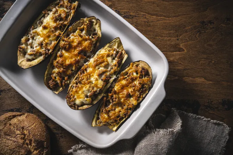 eggplants stuffed with savory mixture