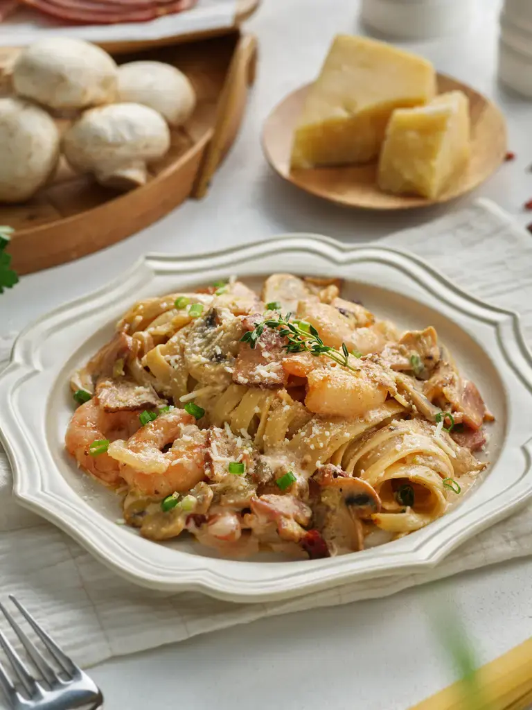 Chicken and Shrimp Carbonara