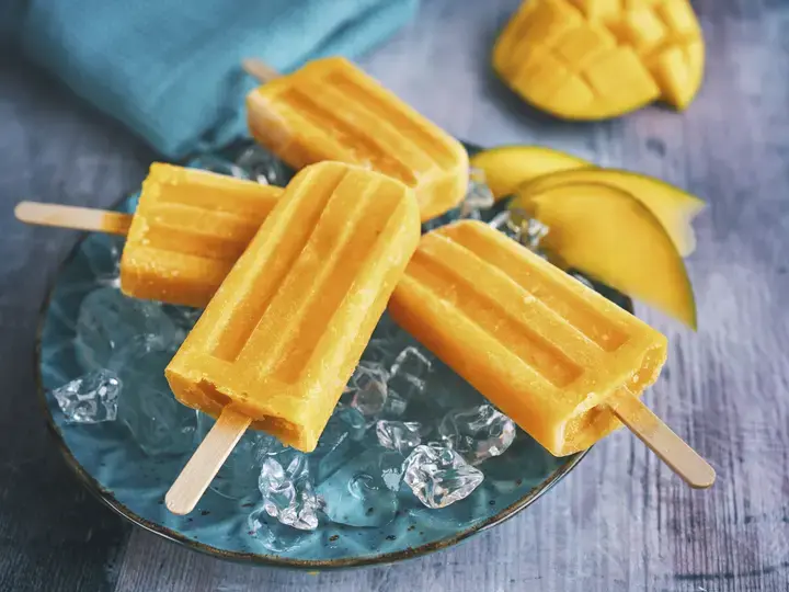 mango, strawberry popsicles