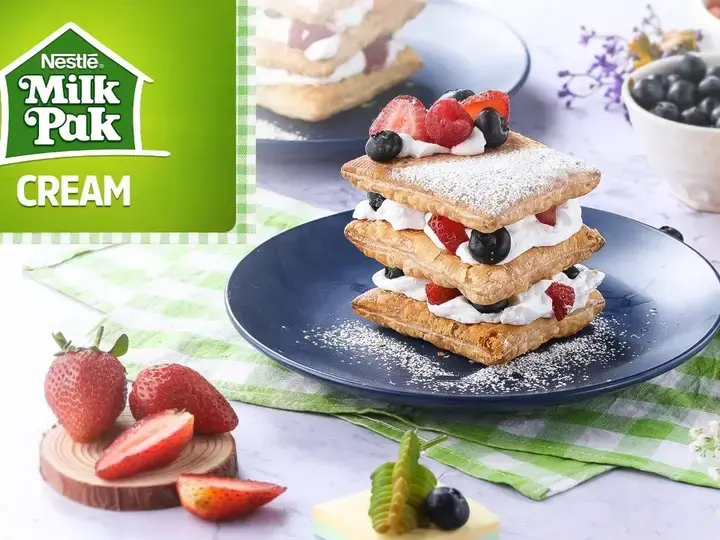 napolean with cream and berries